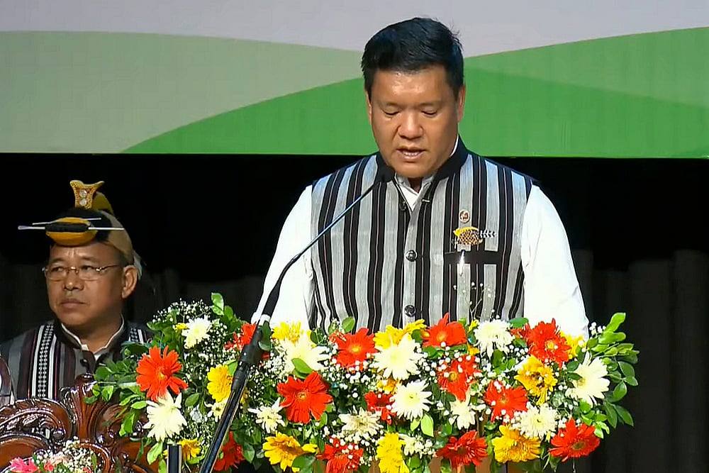| Photo: PTI : Pema Khandu takes oath as Arunachal CM
